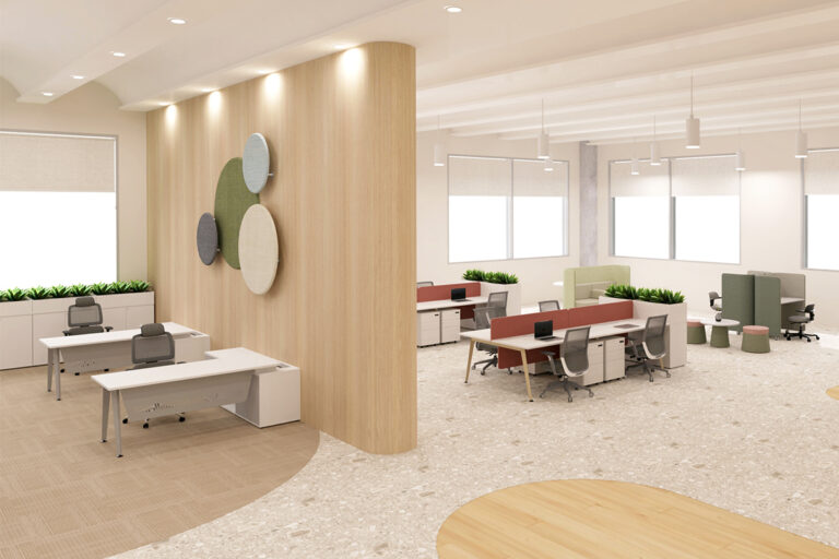 Benel-Workplace-Desk-and-Table-Open-Plan-Office-Systems-Furniture-Paso-In-Action-1