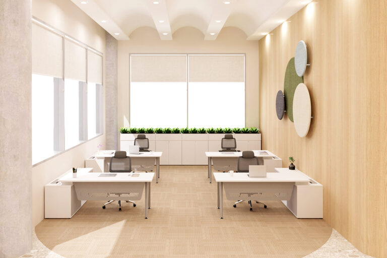Benel-Workplace-Desk-and-Table-Open-Plan-Office-Systems-Furniture-Paso-In-Action-6